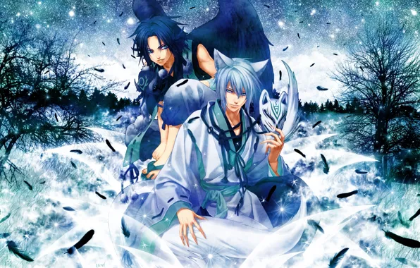 Картинка зима, снег, игра, аниме, маска, Алые осколки, Hisui no Shizuku Hiiro no Kakera 2, PS2