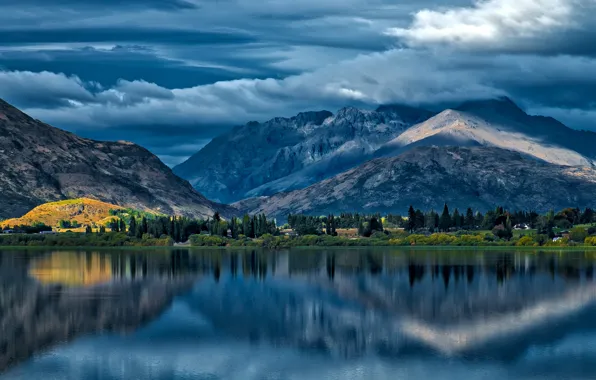 Картинка облака, горы, озеро, отражение