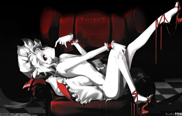 Кресло, туфли, лежит, красные глаза, remilia scarlet