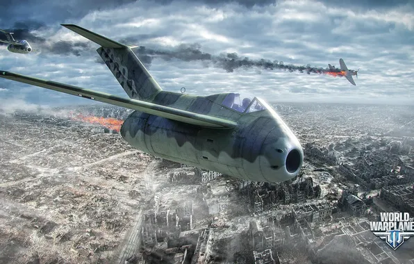 Картинка город, самолет, разрушения, aviation, авиа, MMO, Wargaming.net, World of Warplanes