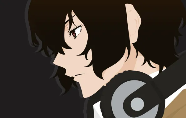 Наушники, парень, Bungou Stray Dogs, Дазай, Бродячие Псы: Литературные Гении