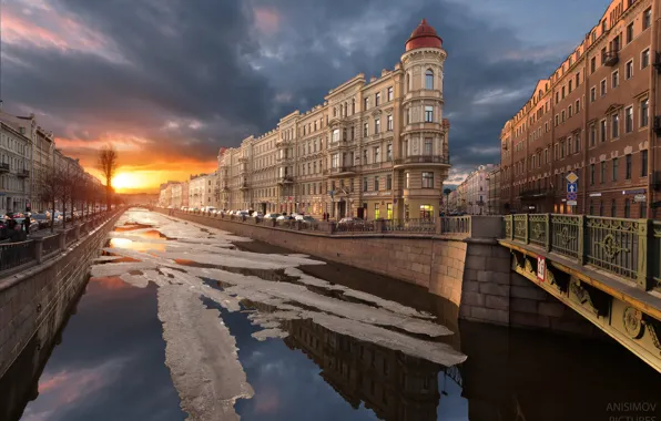 Картинка закат, город, Питер, Санкт-Петербург, канал Грибоедова, Дмитрий Анисимов, Доходный дом