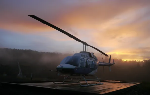 Jungle, Chopper, Sunrise, Helicopter, Bell, Morning, Scene, PNG