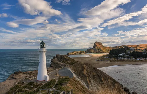 Картинка побережье, маяк, Новая Зеландия, Castle Point Lighthouse