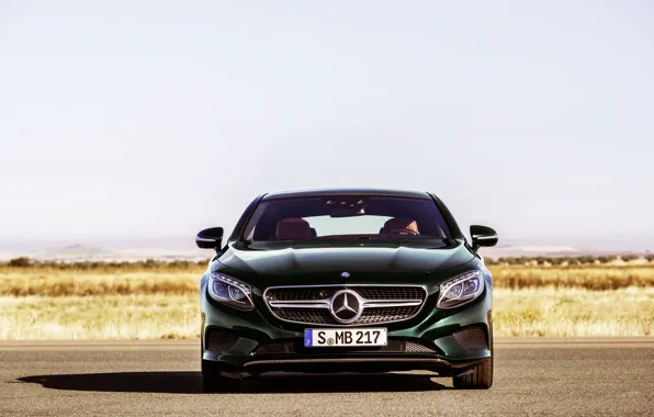 Картинка Mercedes-Benz, Авто, Зеленый, Машина, Мерседес, Лого, Coupe, Передок