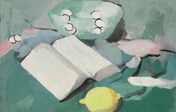 Картинка Мари Лорансен, лимоном и жемчугом, Натюрморт с книгой, Модерн