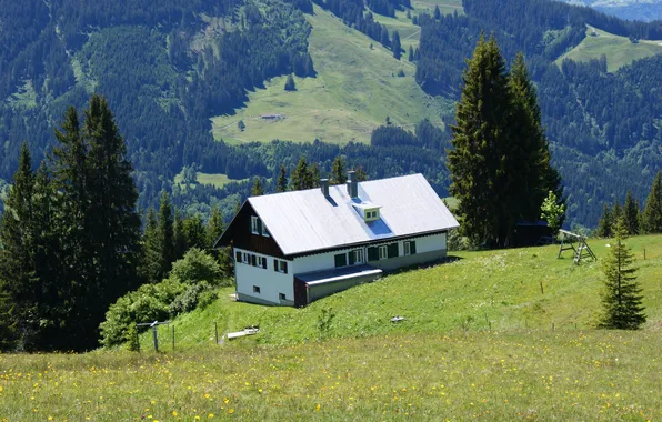Природа, Горы, Дом, House, Nature, Mountains