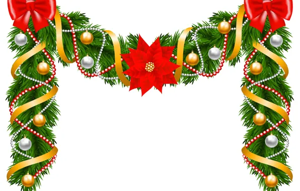 Украшения, шары, елка, Новый Год, бусы, бант, New Year, Happy