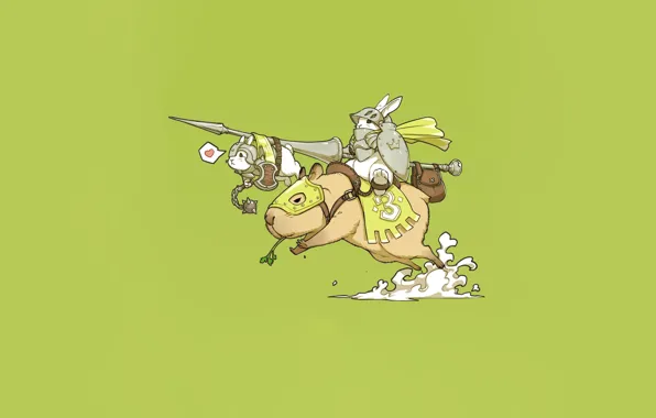 Картинка Art, Warrior, Knight, Minimalism, Characters, Bunny, Ren Wei Pan, Capybara