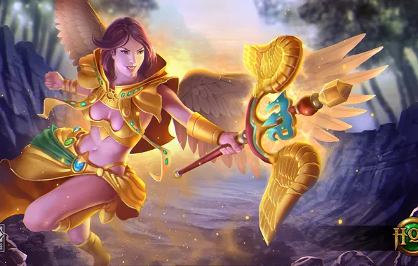 Девушка, крылья, костюм, посох, жезл, Heroes of Newerth, Virgo, Martyr