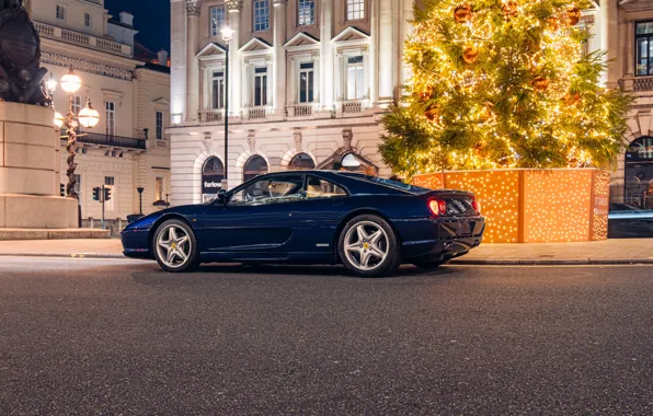 Ferrari, blue, Christmas tree, F355, sports car, Ferrari F355 Berlinetta