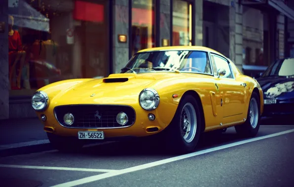 Картинка car, ретро, обоя, ferrari, автомобиль, феррари, yellow, retro