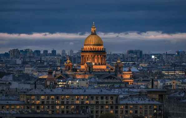 Картинка город, здания, дома, вечер, Питер, Санкт-Петербург, храм, купол