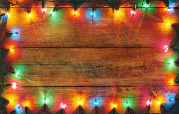 Украшения, colorful, Новый Год, Рождество, гирлянда, Christmas, wood, New Year