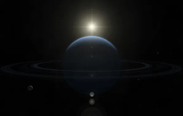 Картинка солнце, звезды, кольца, спутники, газовый гигант, neptune