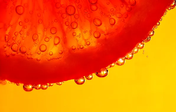 Картинка вода, пузырьки, апельсин, долька