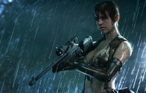 Девушка, дождь, игра, girl, снайпер, game, metal gear solid, rain