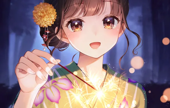 Картинка girl, brown hair, brown eyes, smile, anime, beautiful, short hair, pretty