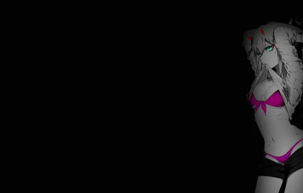 Темный фон, аниме, нижнее белье, бикини, anime, monochrome, монохромный, dark background