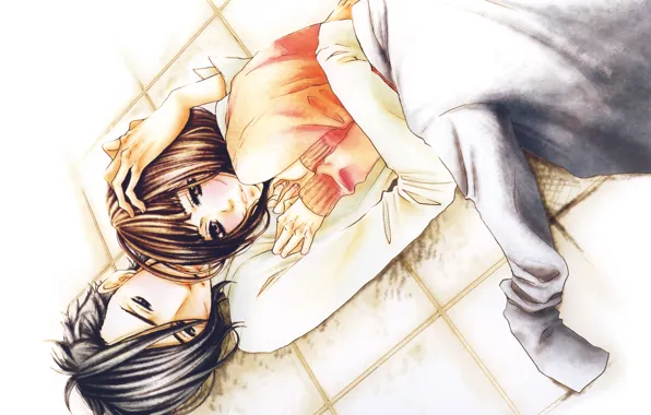 Любовь, объятия, пара, румянец, пиджак, на полу, школьники, Say i love you