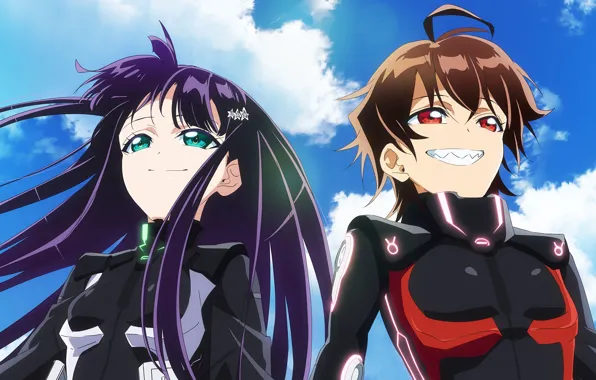 Girl, sky, cloud, boy, kumo, exorcist, Sousei no Onmyouji, Benio Adashino