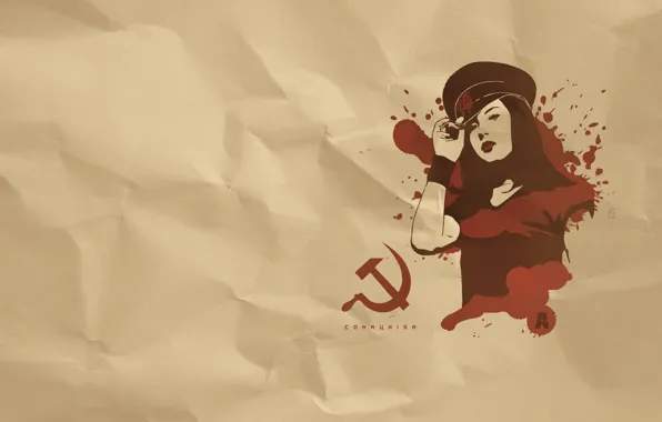 Картинка девушка, молот, коммунизм, фуражка, серп