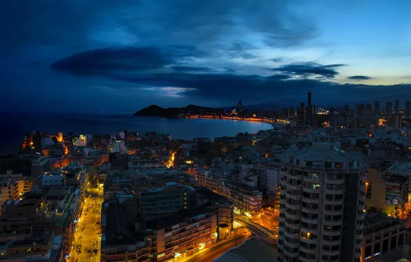 Картинка ночь, город, Spain, Benidorm