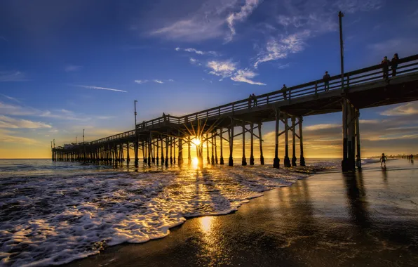 Пляж, закат, люди, Калифорния, beach, sunset, California, people