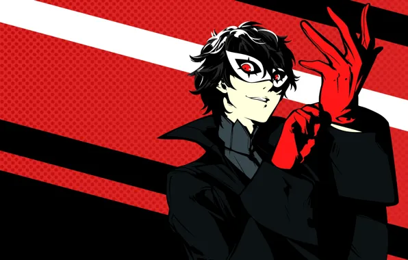 Улыбка, джокер, маска, перчатки, парень, Persona 5, Персона