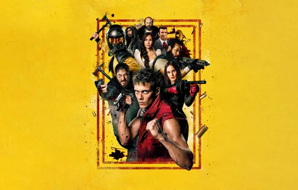 Персонажи, жёлтый фон, 2023, Boy Kills World