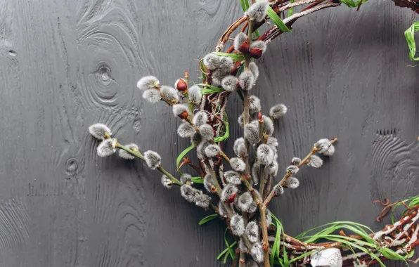 Весна, лента, бутоны, венок, spring, веточки, ribbon, Bouquet