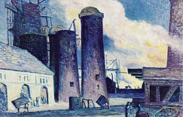 Картина, 1907, Максимильен Люс, Maximilien Luce, Строительство Доменных Печей в Шарлеруа, индустриальній пейзаж