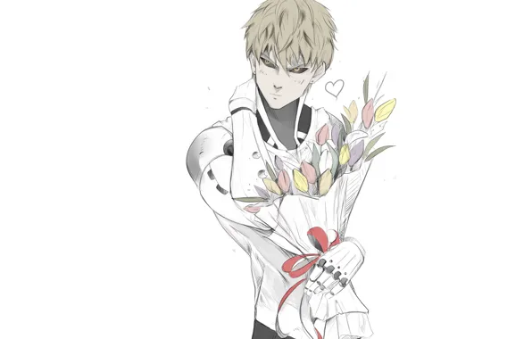 Взгляд, арт, парень, киборг, One Punch Man, Генос
