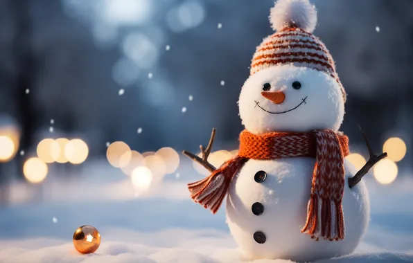 Картинка зима, снег, Рождество, Новый год, снеговик, Christmas, winter, snow