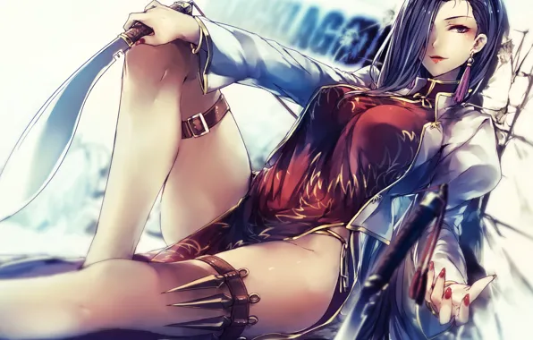 Девушка, оружие, арт, Black Lagoon, Аниме, ножки, Anime, Shenhua
