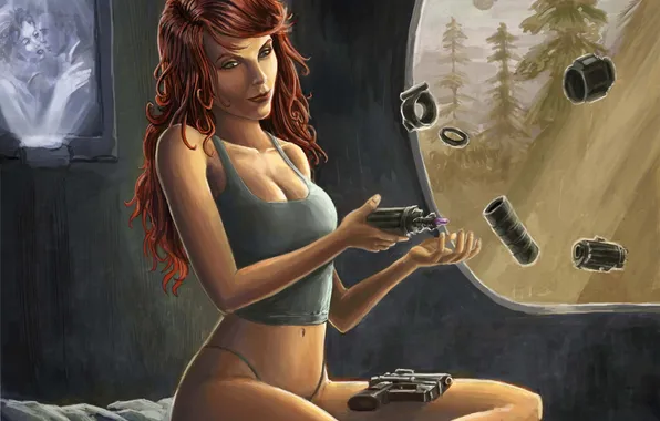 Девушка, оружие, Star Wars, Звездные войны, сидя, Mara Jade, Мара Джейд