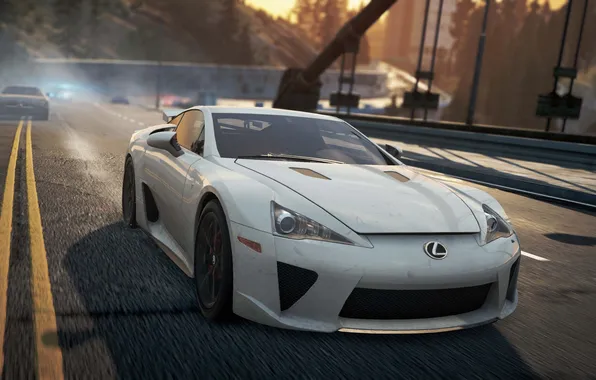 Дорога, мост, город, гонка, need for speed most wanted 2012, Lexus LFA