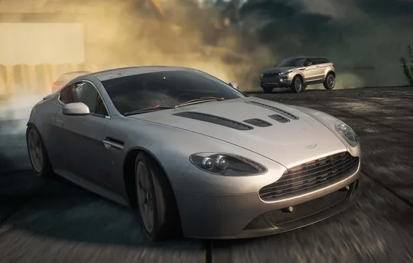 Картинка Aston Martin, гонка, пыль, автомобили, range rover, need for speed most wanted 2012