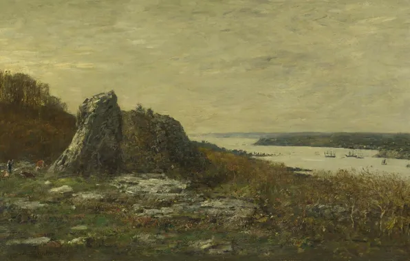 Пейзаж, картина, Эжен Буден, Eugene Boudin, Окрестности Бреста. Устье Реки Элорн