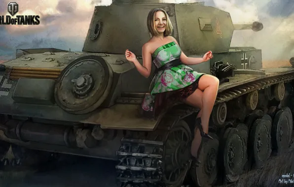 Картинка девушка, танк, girl, танки, WoT, Мир танков, tank, Анастасия