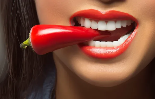 Картинка зубы, губы, перец, Red Hot Chili Pepper