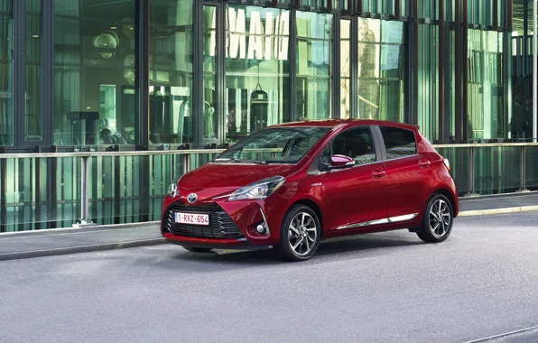 Красный, red, Toyota, автомобиль, шикарный, metallic, Yaris hybrid