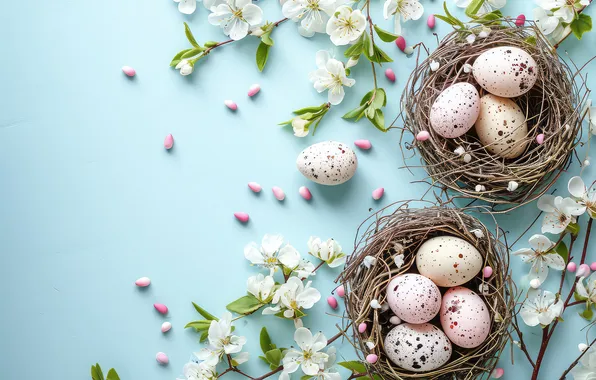 Картинка цветы, яйца, весна, colorful, Пасха, happy, flowers, spring