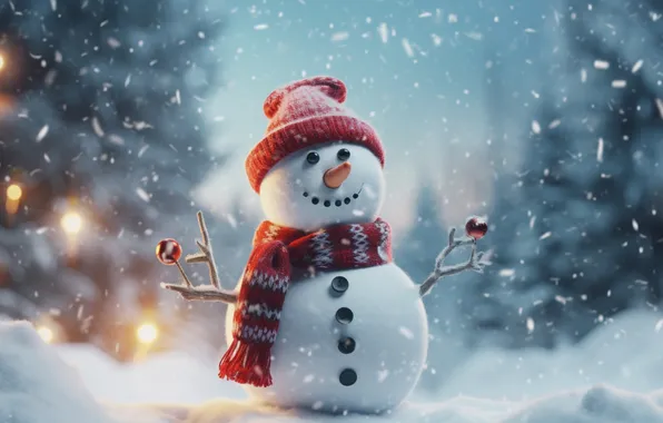 Картинка зима, снег, Рождество, Новый год, снеговик, Christmas, winter, merry