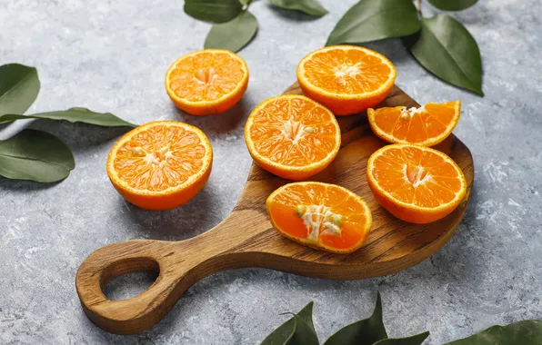Листья, апельсины, фрукты