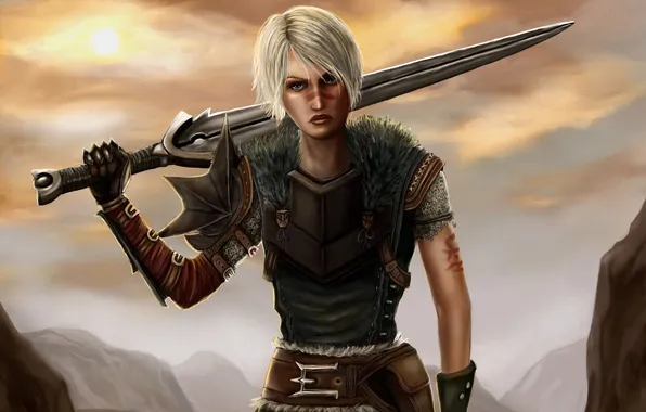 Девушка, меч, арт, Dragon Age 2, Hawke