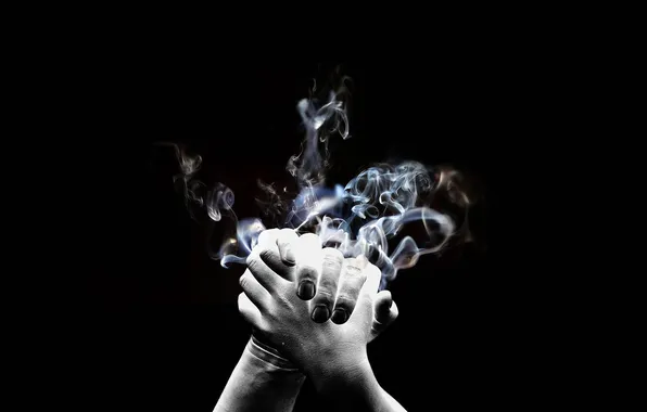 Дым, руки, пожатие, Black And White