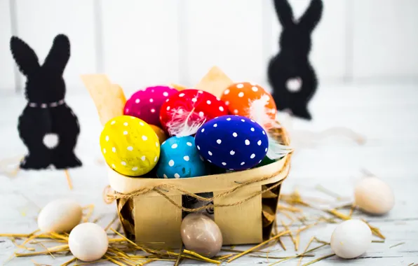Картинка colorful, Пасха, happy, корзинка, spring, Easter, eggs, holiday