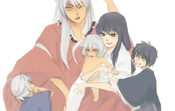 Дети, семья, арт, Инуяша, Кагоме, InuYasha