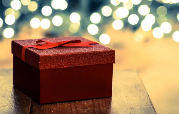 Фон, праздник, коробка, подарок, widescreen, обои, новый год, размытие